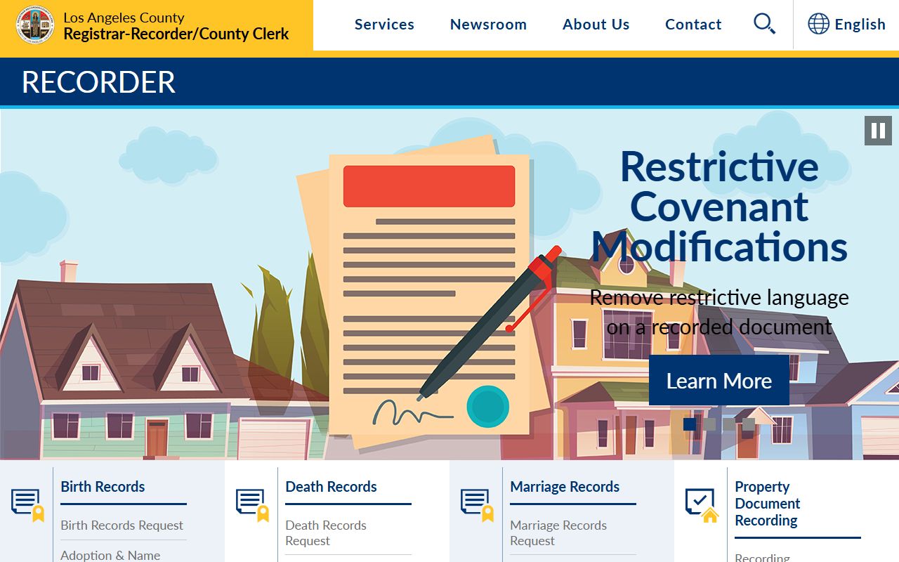 Los Angeles County recorder homepage