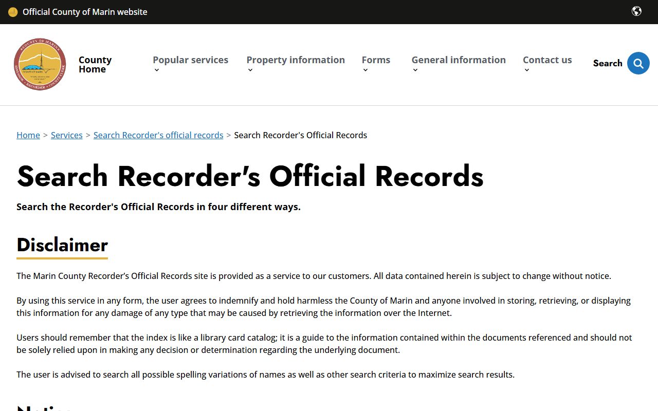 Marin County official records search database