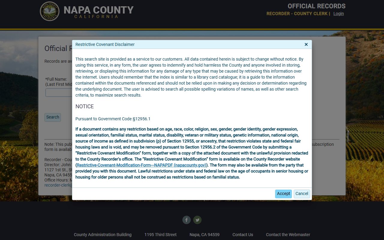Napa County official records database