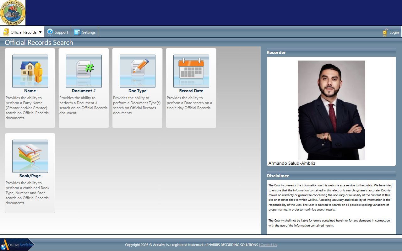 Nevada County Acclaim search database