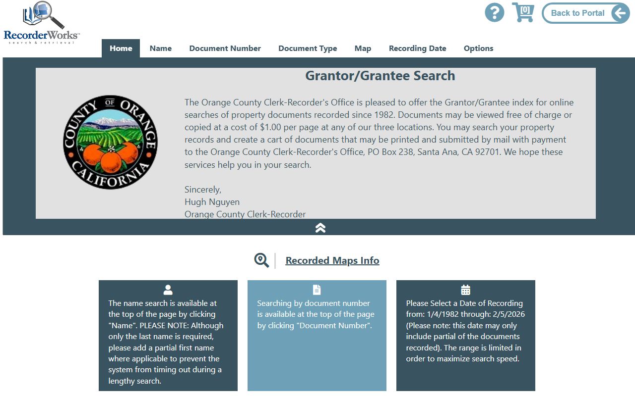 Orange County RecorderWorks database