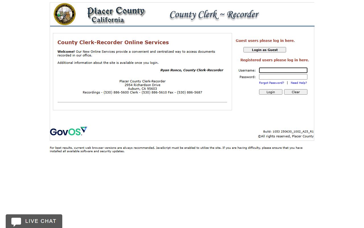 Placer County KoFile search database