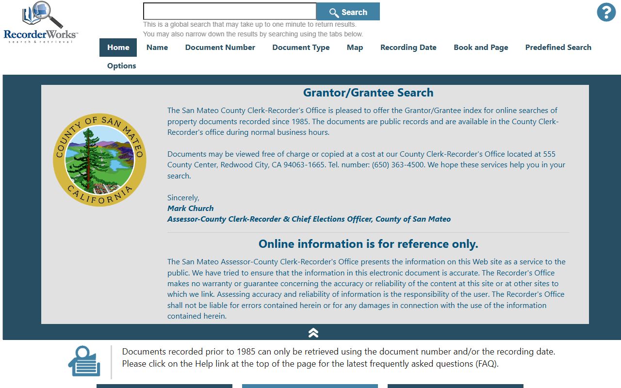 San Mateo County RecorderWorks database