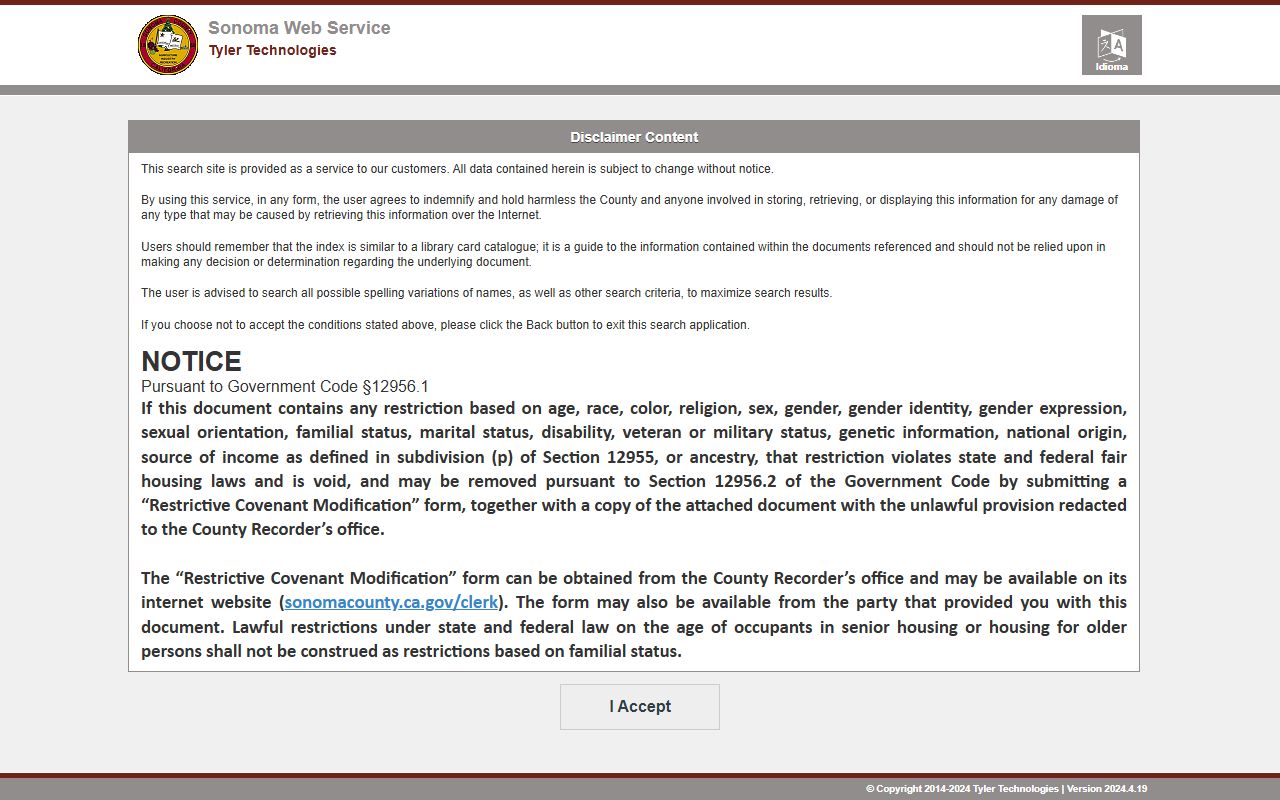Sonoma County records search database