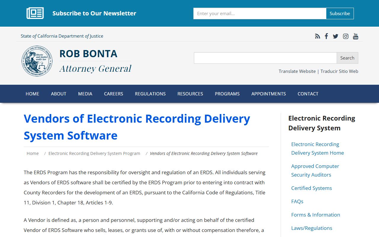 Database of certified eRecording vendors