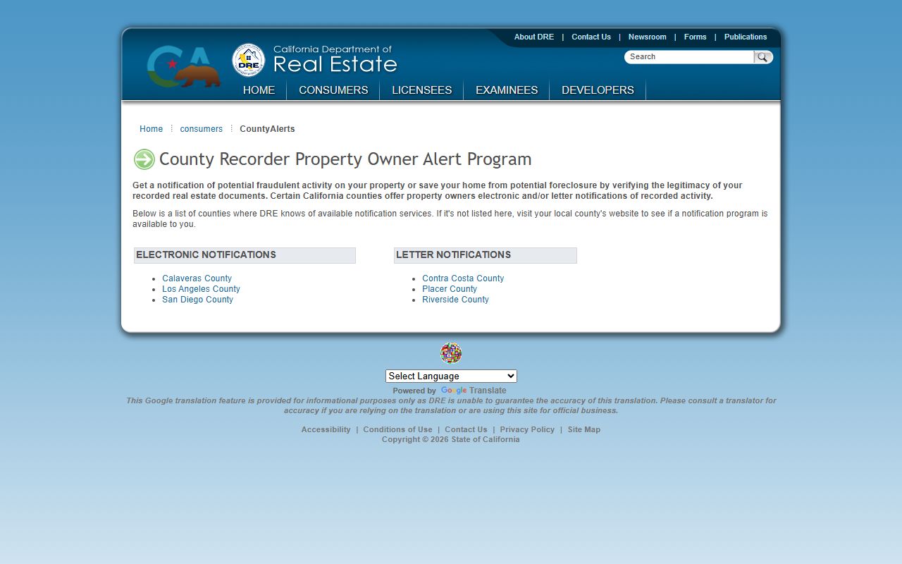 County fraud alert programs portal