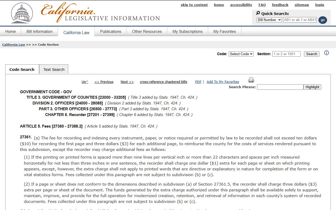 California recording fees statute
