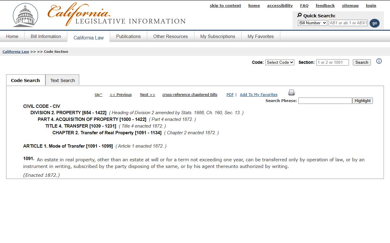 California statute on transfer requirements